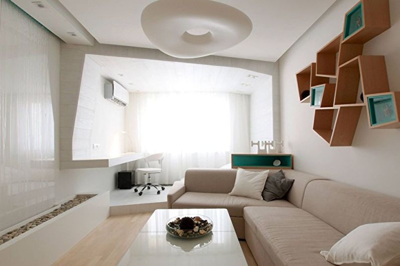 Sala de estar branca no estilo do minimalismo - design de interiores