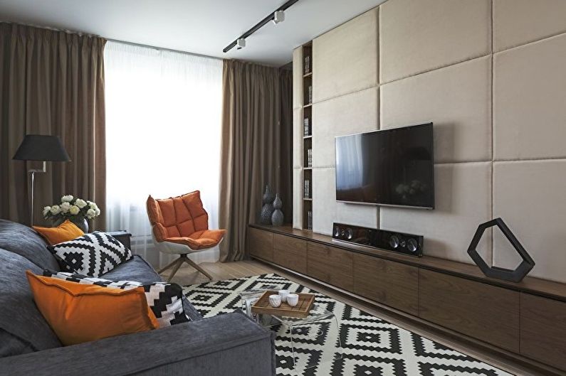 Sala de estar marrom no estilo minimalista - design de interiores