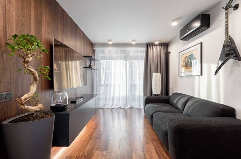Sala de estar marrom no estilo minimalista - design de interiores