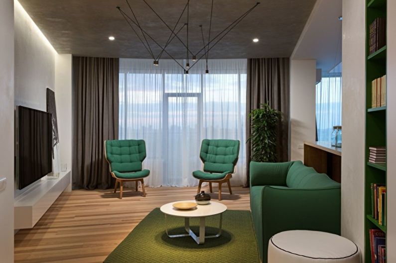 Zielony salon w stylu minimalizmu - Projektowanie wnętrz