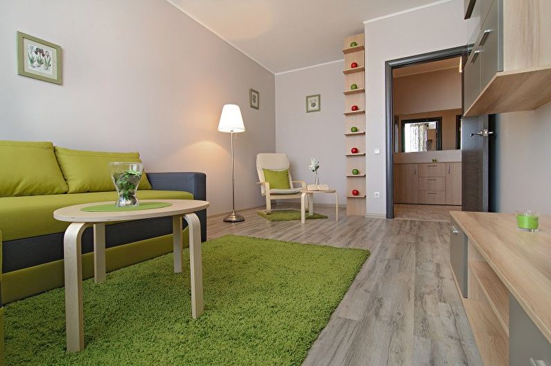 Sala de estar verde no estilo do minimalismo - design de interiores