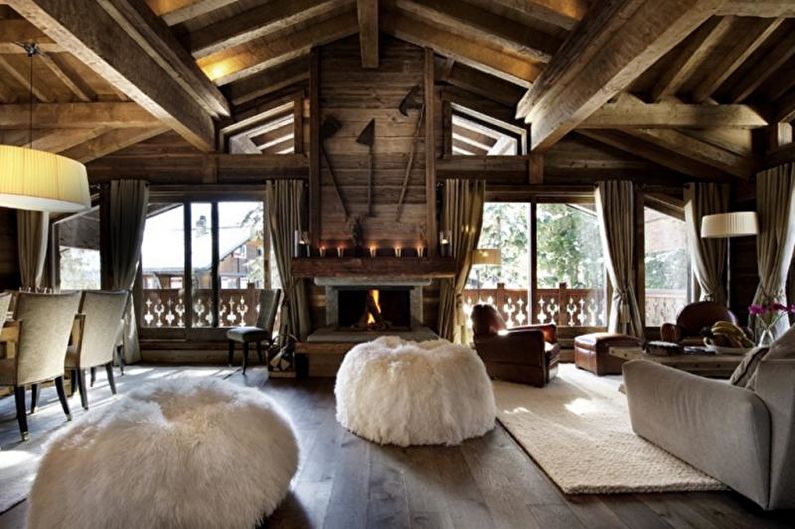 Obývacia izba v štýle horskej chaty - interiérový dizajn