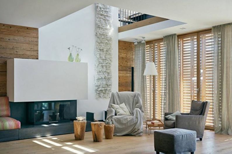 Design de sala de estar de casa de campo - Combinações neutras