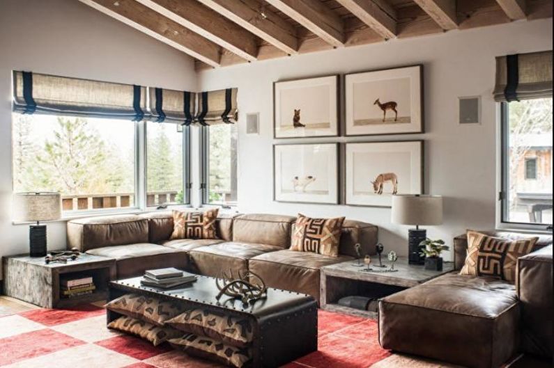 Interiérový dizajn obývačky vo vidieckom dome - fotografia