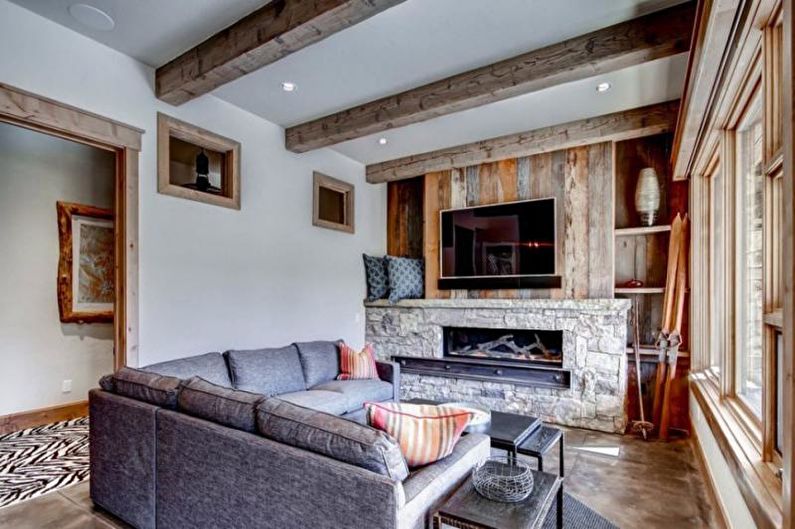 Interiérový dizajn obývačky vo vidieckom dome - foto