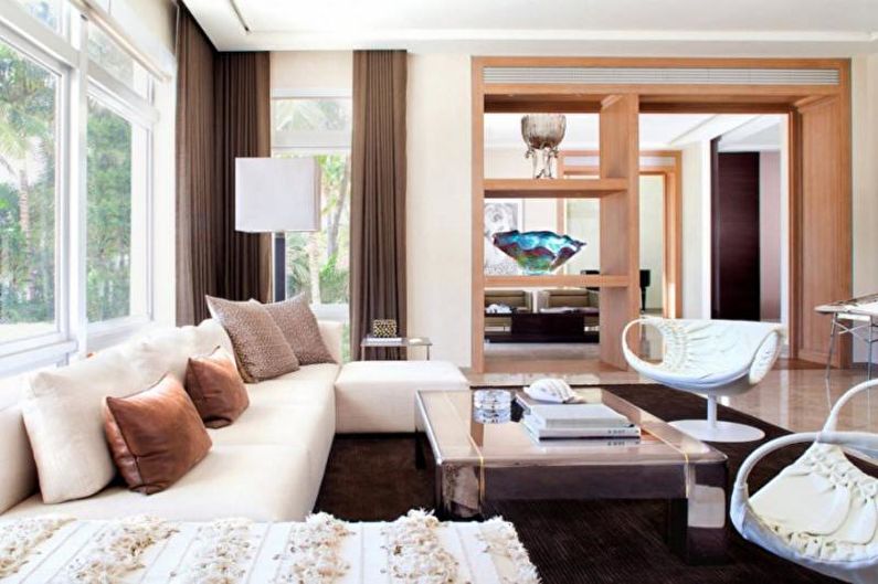 Design de interiores de uma sala de estar em uma casa de campo - foto