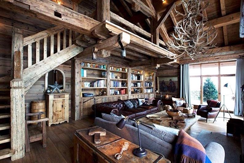 Obývacia izba v štýle horskej chaty - interiérový dizajn
