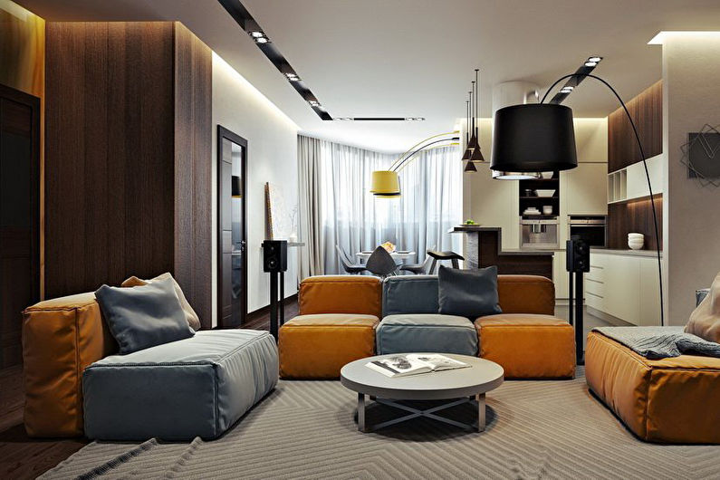 Design da sala de estar - cores contrastantes