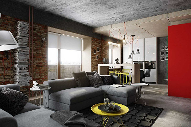 Design de sala de estar em estilo loft