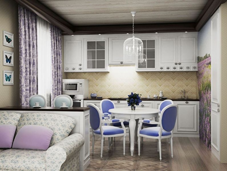 Design i kjøkken-stue i Provence-stil