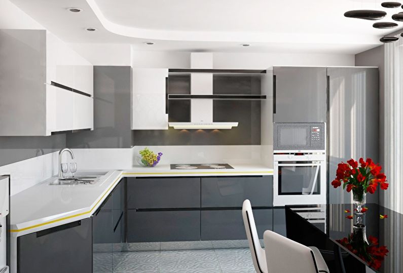 Šedá kuchyňa 12 m² - Interiérový dizajn