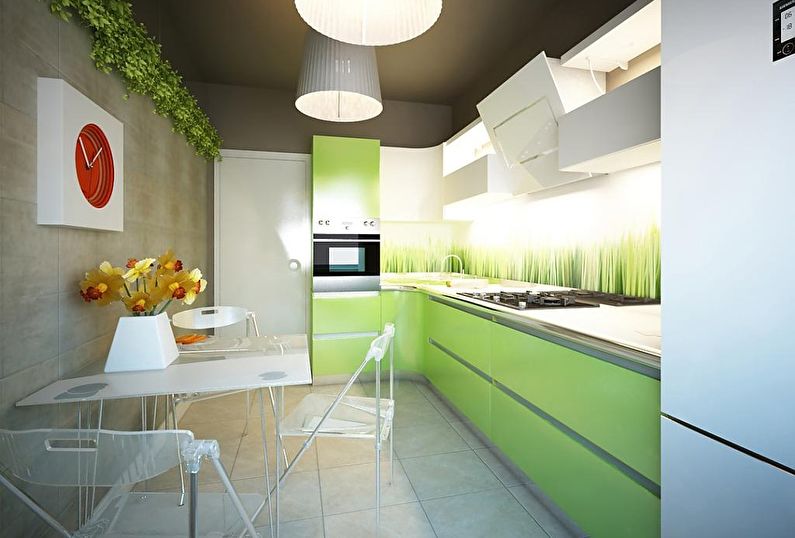 Cocina verde 12 metros cuadrados. - Diseño de interiores