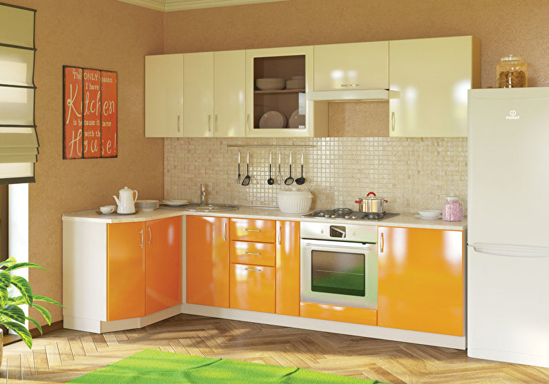 Branco com laranja - Projeto da cozinha 9 m².