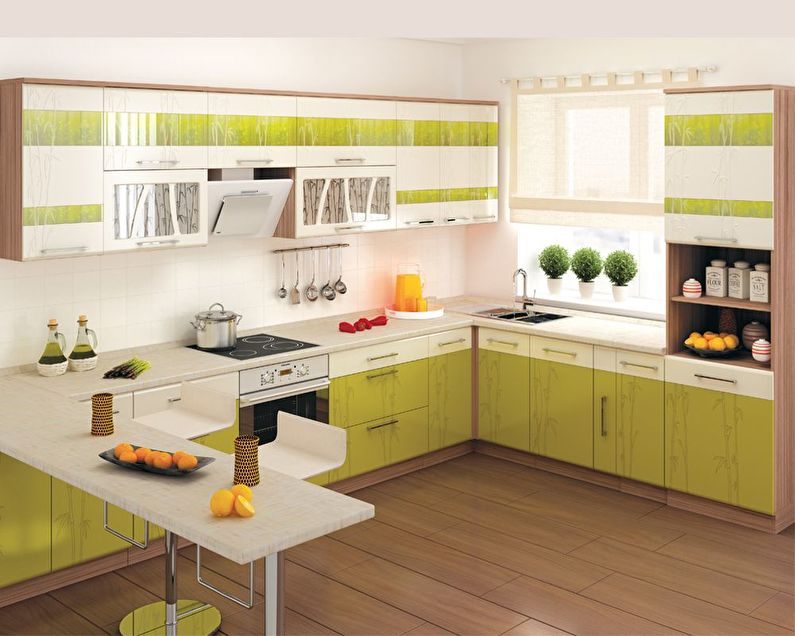 Branco com verde - Projeto da cozinha 9 m².