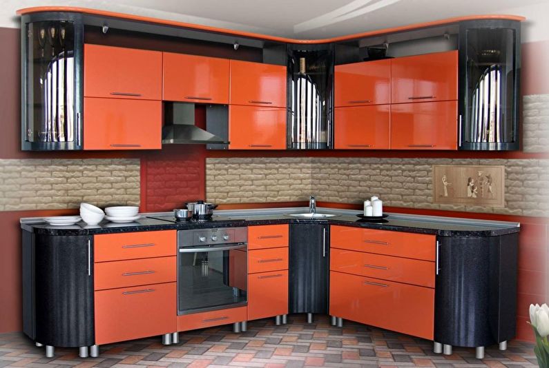 Preto com laranja - Projeto da cozinha 9 m².