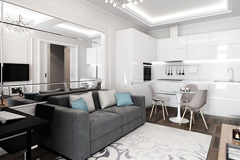 Kjøkken -stue design i en liten leilighet - Teksturer
