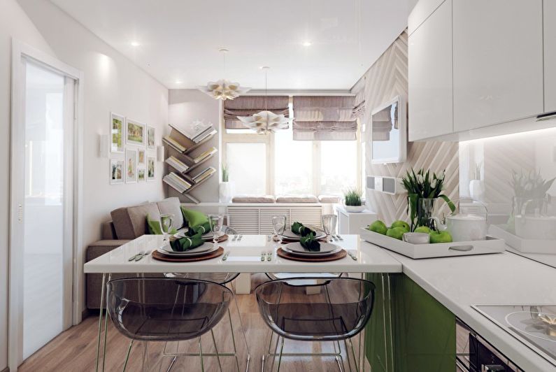 Diseño de cocina-sala de estar en un apartamento pequeño - Texturas