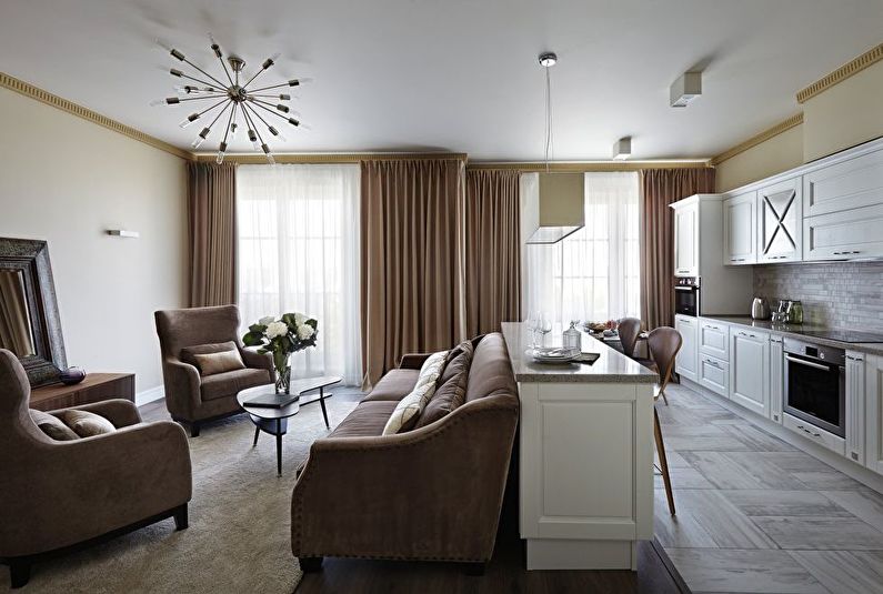Cocina-Sala de estar clásica - Diseño de interiores