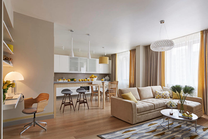 Kuchyňa - obývacia izba v modernom štýle - interiérový dizajn