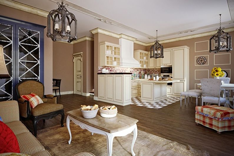 Kuchyňa -obývacia izba v štýle Provence - interiérový dizajn