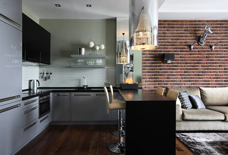 Loft-stil kjøkken-stue-Interiørdesign