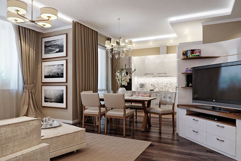 Diseño interior de una cocina combinada con una sala de estar - foto
