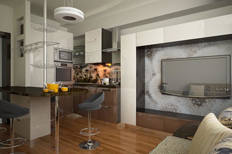 Interiérový dizajn kuchynskej obývačky v byte - foto