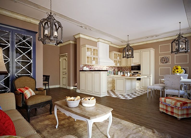 Design bucătărie-cameră de zi în stil clasic