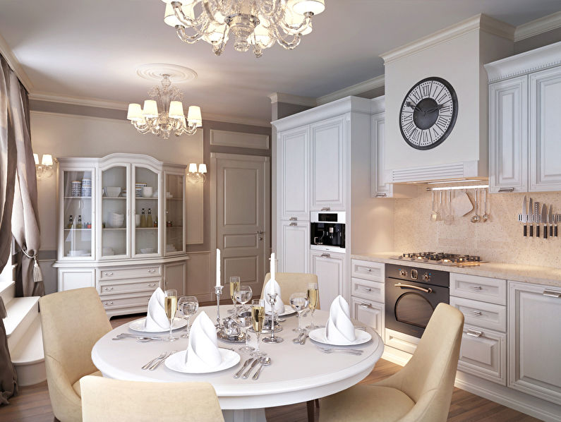 Cocina blanca en estilo clásico - diseño de interiores