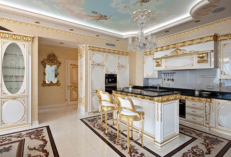 Cocina dorada clásica - diseño de interiores