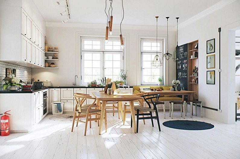 Design de bucătărie în stil scandinav - Iluminat și decor