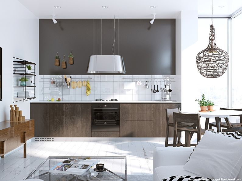 Cocina marrón de estilo escandinavo - diseño de interiores