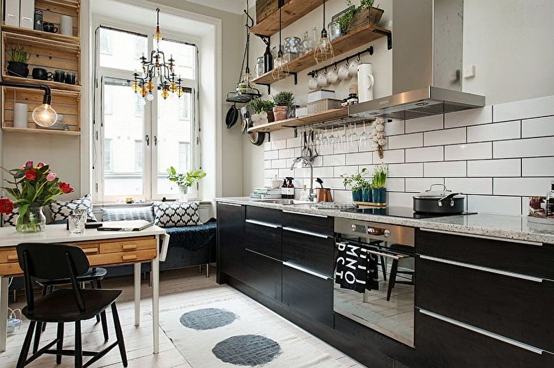 Cocina negra de estilo escandinavo - diseño de interiores
