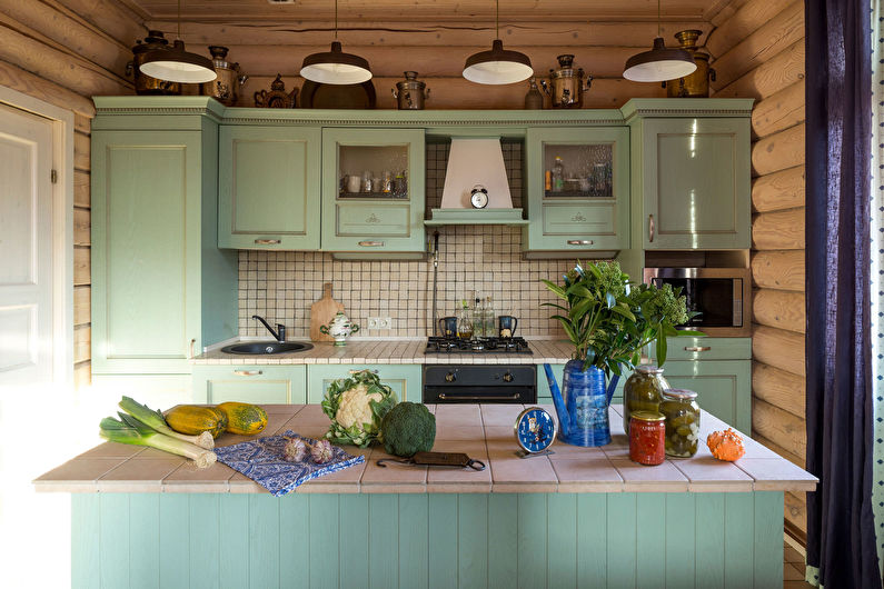 Bucătărie verde la țară - design interior