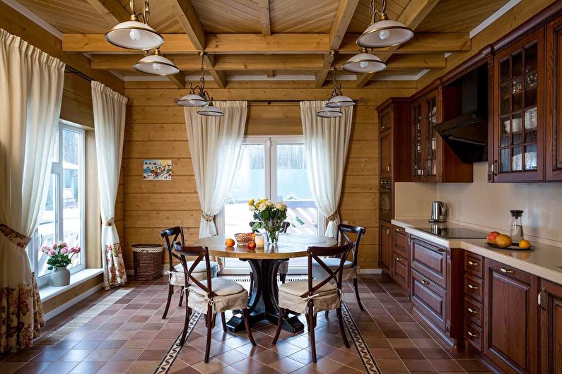 Bucătărie în stil rustic - proiectarea și finisarea pardoselii
