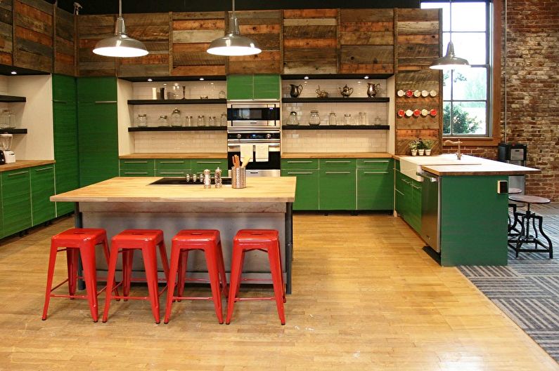 Cocina estilo loft verde - Diseño de interiores