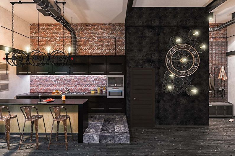 Kuchyňa v štýle čierneho podkrovia - interiérový dizajn