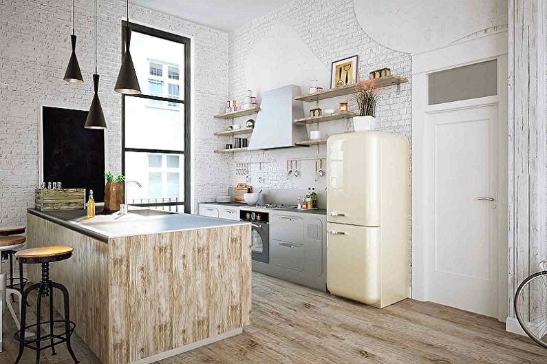 Hvitt loftstil kjøkken - Interiørdesign