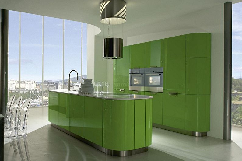 Zelená kuchyňa v štýle minimalizmu - interiérový dizajn