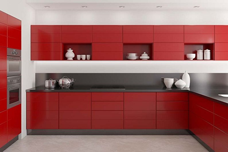 Červená kuchyňa v štýle minimalizmu - interiérový dizajn