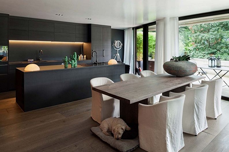 Čierna kuchyňa v štýle minimalizmu - interiérový dizajn