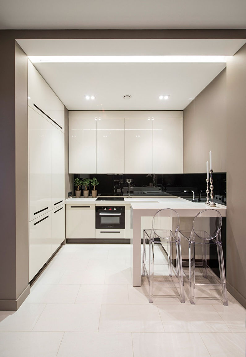 Oblikovanje majhne kuhinje v slogu minimalizma - fotografija
