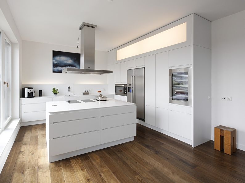 Bucătărie albă în stilul minimalismului - fotografie