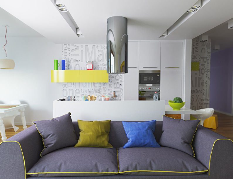 Minimalistický dizajn obývačky a kuchyne - foto