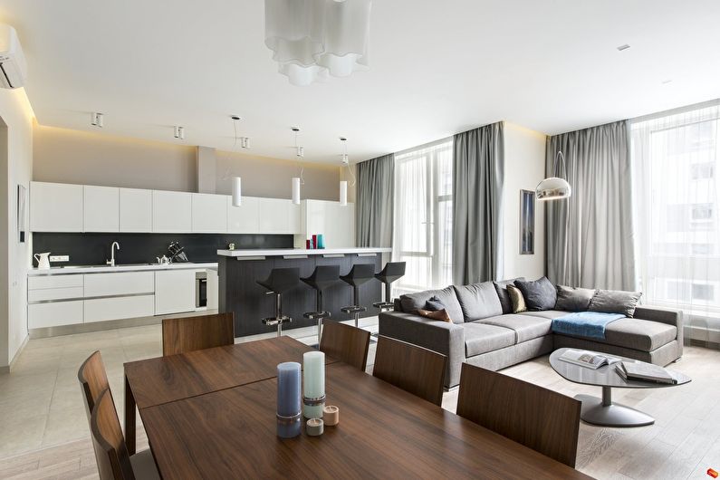 Diseño minimalista de cocina-sala de estar - foto