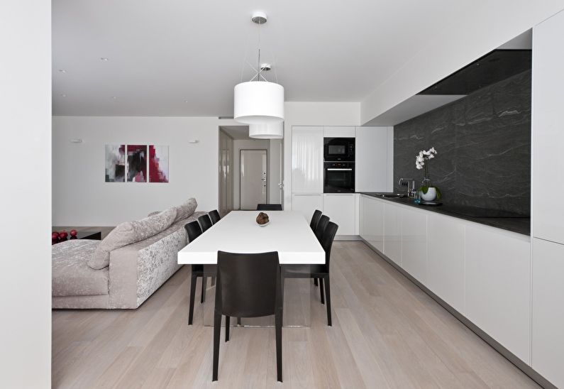 Design minimalist de bucătărie-cameră de zi - fotografie