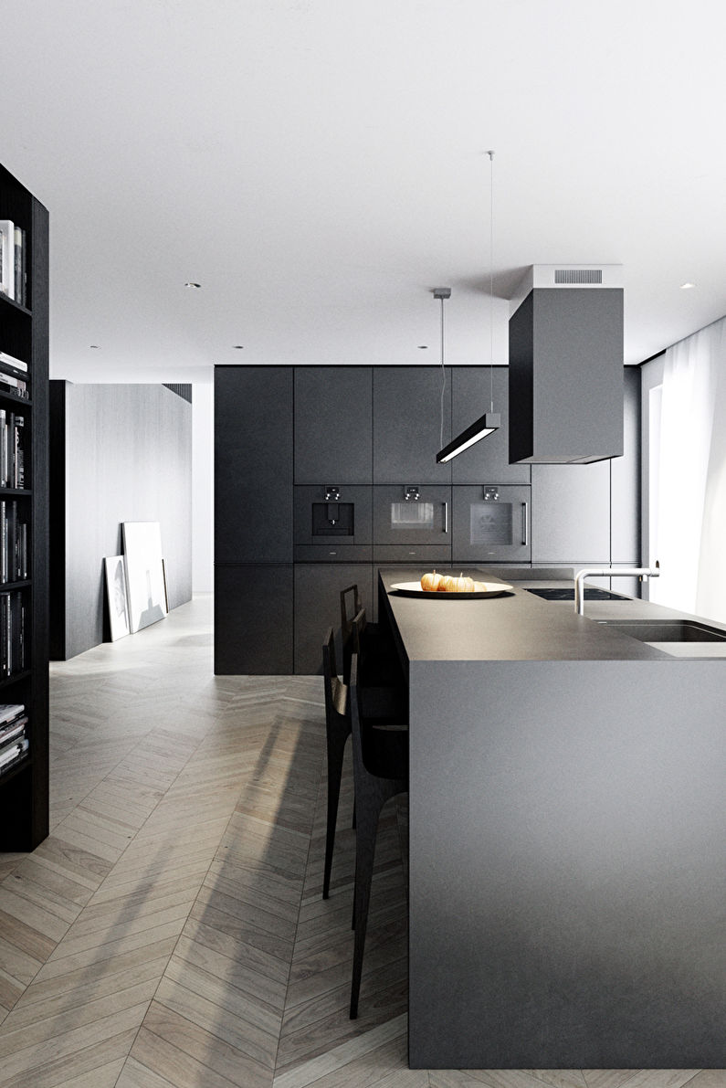 Črna kuhinja v slogu minimalizma - fotografija