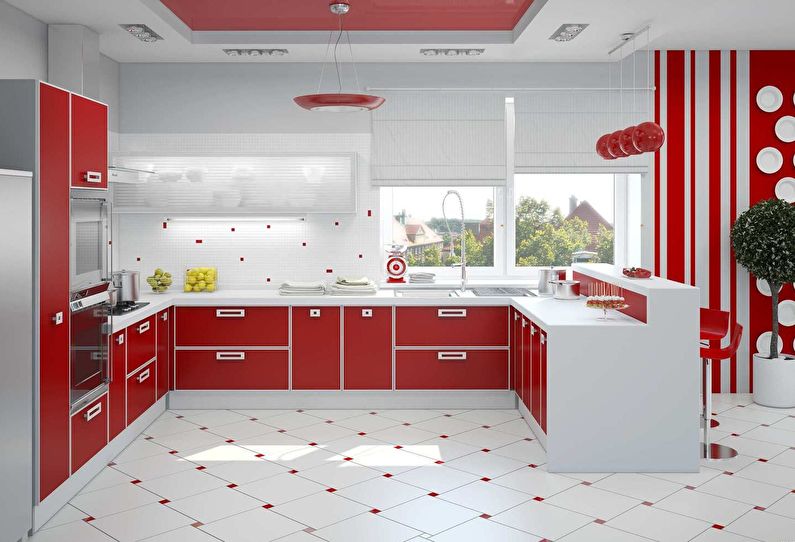 Moderne rødt kjøkken - interiørdesign