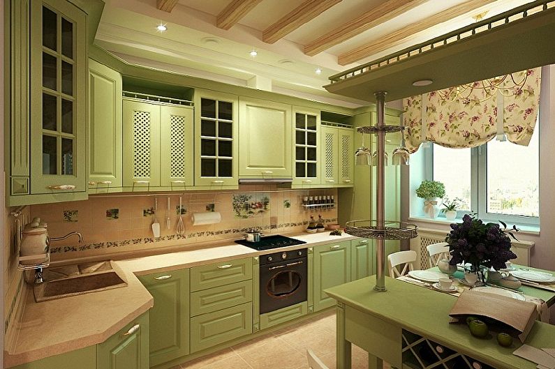 Cocina verde de estilo provenzal - Diseño de interiores