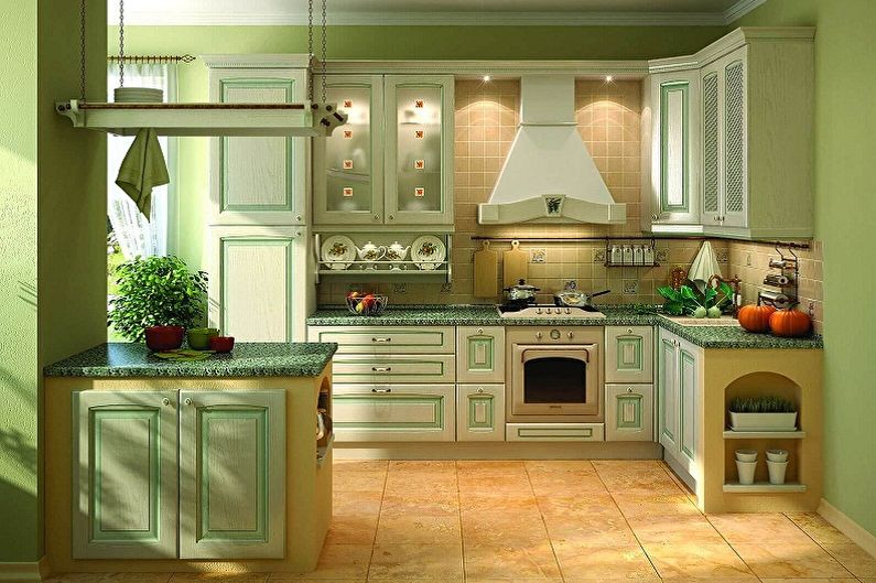 Cocina verde de estilo provenzal - Diseño de interiores